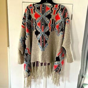 Freeway Sweater Pullover Aztec Southwestern Fringe Tassles Oversized Size Small